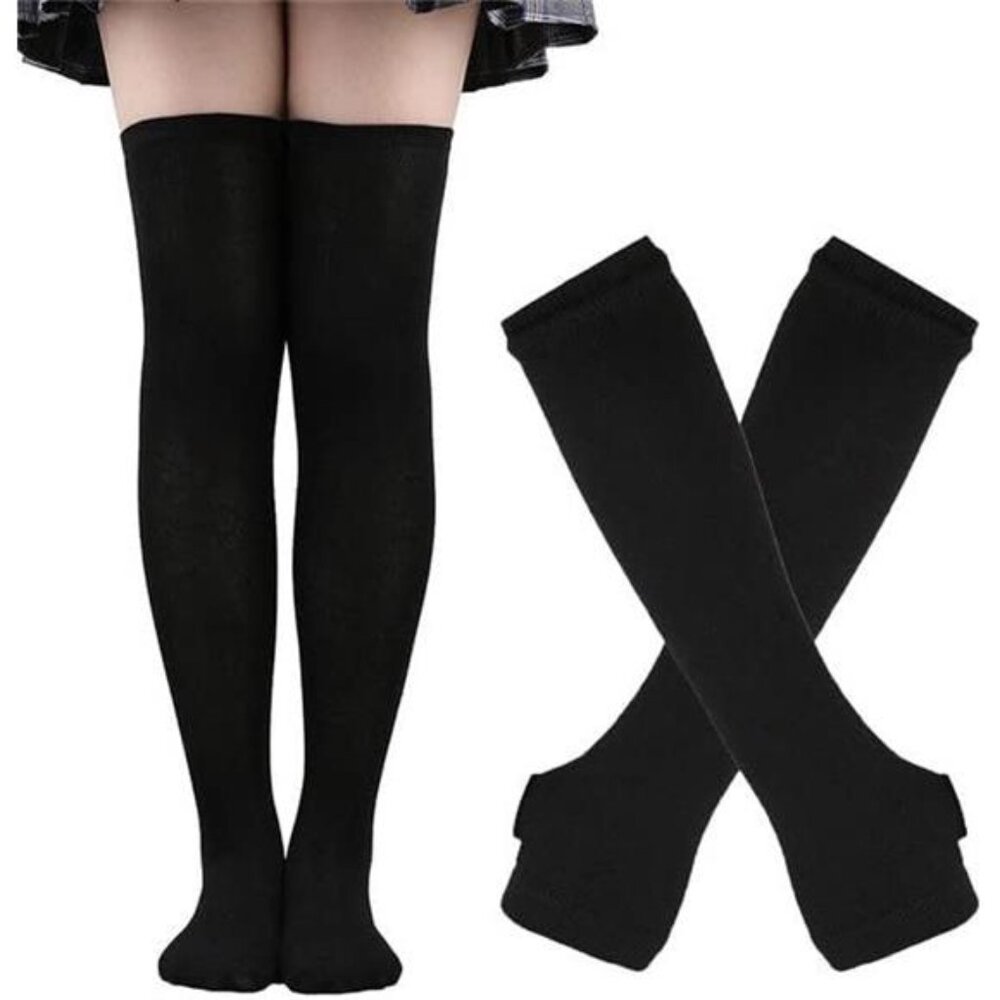 Over Knee Rainbow Thigh High Socks Gloves Set Cosplay Accessories Arm Leg Warmer